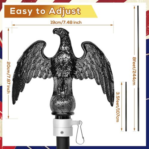 Shimeyao 2 Pack 8 ft Indoor Flag Pole Set with Base and Eagle Topper Telescoping Heavy Duty Flagpole with Stand Holder for Office Hall City, American Flag Not Included(Black,Aluminum)