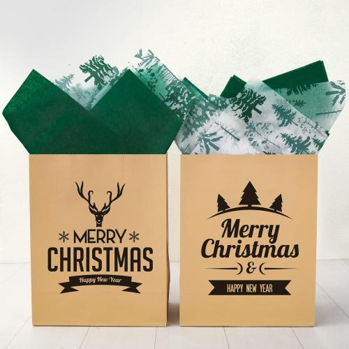 Whaline 100 Sheets Christmas Tree Tissue Paper DARK ? BLUE Folded Flat Woodland Tree Wrapping Paper Green Gift Wrapping Tissue Papers Rustic Art Crafts for Home DIY Gift Box Xmas Winter Decoration