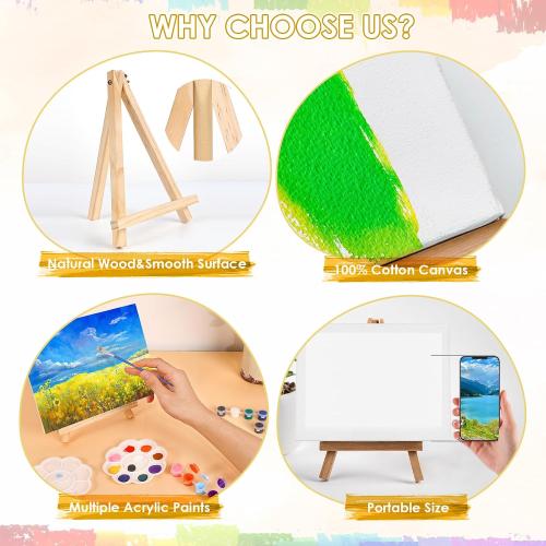 12 Pack 8 * 10In Canvas Boards for Painting, Mini Painting Canvas Kits with 24 Brushes & 12 Paint Trays & 12 * 12 Colors Acrylic Paint 12 Easel,Sip and Paint Kit for Adults & Kids Party