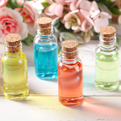 Set of  50 Packs 1 oz Plastic Sand Art Bottles with Cork Stoppers Mini Vial Potion Bottles Perfume Cork Jar with 10 Mini Funnels for Filling Jar for DIY Craft, Essential Oil, Message, Party Favor