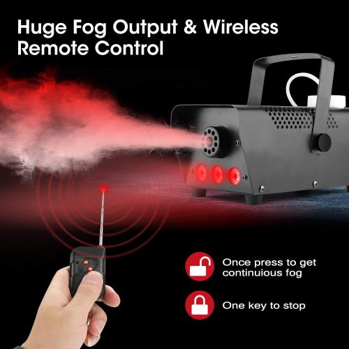 Fog Machine - Smoke Machine with 12 Colorful LED Lights Effect, 2000CFM Smoke Machine Fog Halloween with Wired and Wireless Remote Control, Ideal for Outdoor, Wedding, Parties, and DJ Stage