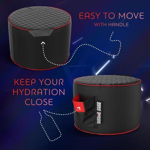 Throne Boss Gaming Footstool - Cover ONLY No Filling - Matching Bean Bag Chair Pouf/Ottoman - Round Gamer Foot Stool Footrest with Drink Holder (Red)