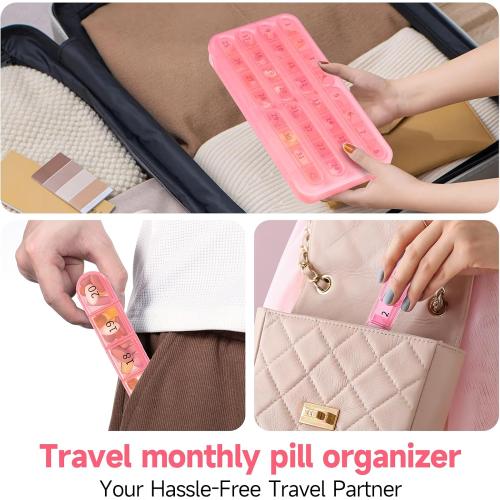 Zoksi Monthly Pill Organizer 1 Time a Day, 30 Day Pill Box Organizer Once a Day, One Month Large Pill Case for Travel, 31 Day Daily Medcine Container for Vitamins, Supplement & Medication ***PURPLE & SKY BLUE***