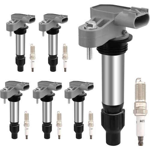 HQPASFY Ignition Coil Pack & Iridium Spark Plugs Set of 6 Compatible with Buick Enclave Lacrosse, Cadillac SRX ATS, Chevy Malibu Impala, GMC Suzuki Saturn Saab V6 3.0L 3.6L Replace# UF569, GN10494