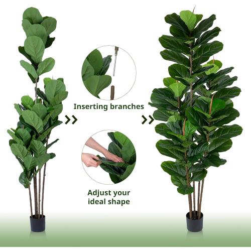 2 Pack Fiddle Leaf Fig Tree - Artificial Ficus Tree with Tall Artificial Plants Large 69 Fiddle Leaves -Fake Trees for Indoor Outdoor Home Decor Living Room