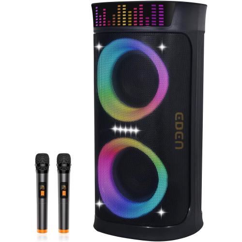 Large Party Speaker with Dual 6.5 Inch Woofers, 200W Peak Powerful Sound, TWS & 6 EQ Modes, Type-C Charging, LED Light Show, Wireless Microphone for Outdoor Parties