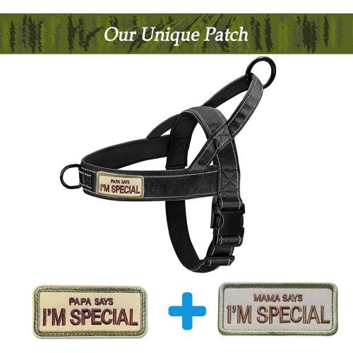 No Pull Dog Harness Black for Small Medium Large Sized Dog, Reflective Escape Proof Adjustable Dog Harnesses with 2 Patch, S