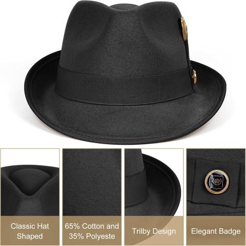 FADACHY Fedora Hats for Men & Women Short Brim Felt hat Trilby Fedora with Feather Panama Dress Hat