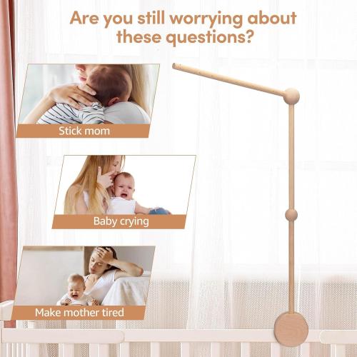 Wooden Baby Crib Mobile Arm - Baby Mobile Hanger Arm (33 inch, Natural Beech Wood) -Mobile Arm for Crib, Mobile Holder for Crib, Baby Girl Nursery Decor(Wooden Color)