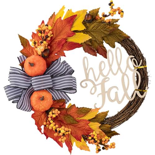Fall Wreath, Thanksgiving Pumpkin Monogram Wreath, Fall Color Faux Pumpkin Sunflower Berry Wreath, Door Wreath for Farmhouse Indoor Outdoor Window Wall Door Decor