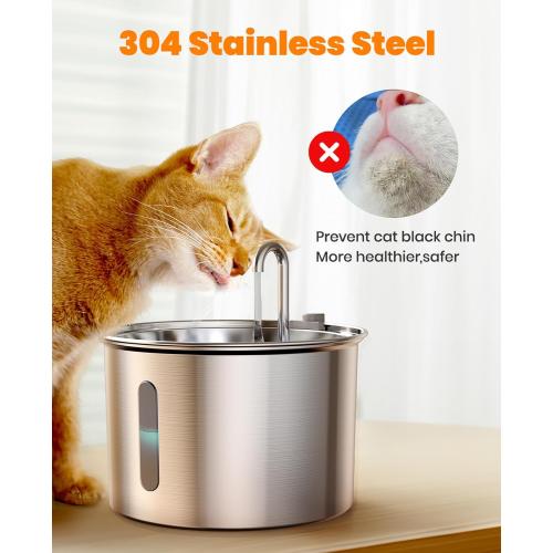 oneisall Stainless Steel Cat Water Fountain, 2L Water Fountains for Cats Indoor with Quiet Pump and 3 Replacement Filters, Pet Water Fountain Faucet Spout Design Cat Fountain Drinking Inside, PWF 001