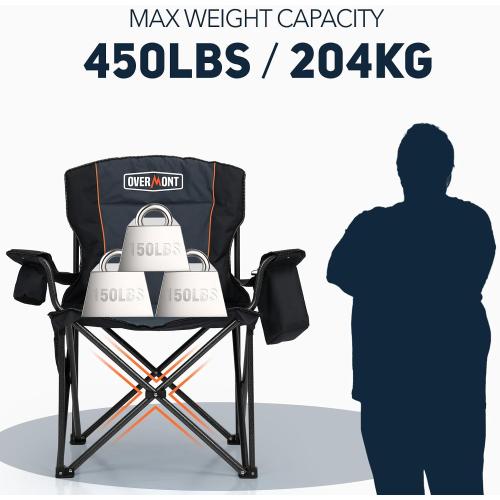 Overmont Oversized Folding Camping Chair - 450lbs Support with Padded Cushion Cooler Pockets - Heavy Duty Collapsible Chairs for Sports Garden Beach Fishing