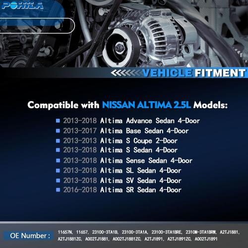 11657N Alternator Compatible with 2013 2014 2015 2016 2017 2018 Nissan Altima 2.5L L4, 12V 110Amp, Replace# 11657, 23100-3TA1B, 23100-3TA1A, A2TJ1881, A2TJ1891