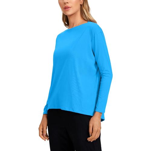 XL 14 CRZ YOGA Pima Cotton Long Sleeve Workout Shirts for Women Loose Fit Athletic Yoga T-Shirts Casual Boat Neck Fall Tops