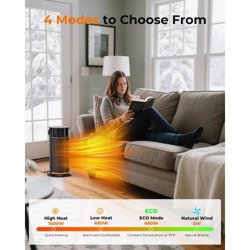 Portable Electric Space Heater - 1500W PTC Ceramic Fast Safety Heat Heaters with Remote, Timer, 70° Swing, LED Display and Child Lock for Office Bedroom Home Indoor Use