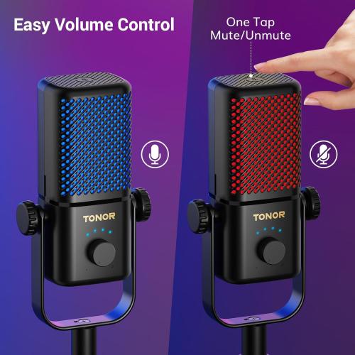 TONOR Gaming Microphone Compatible with Xbox, RGB Condenser Streaming Mic with 30H Battery Life, Low Noise, Monitoring, Gain Control, One Tap Mute, Fast Charging, Compatible with Capture Card TCX3