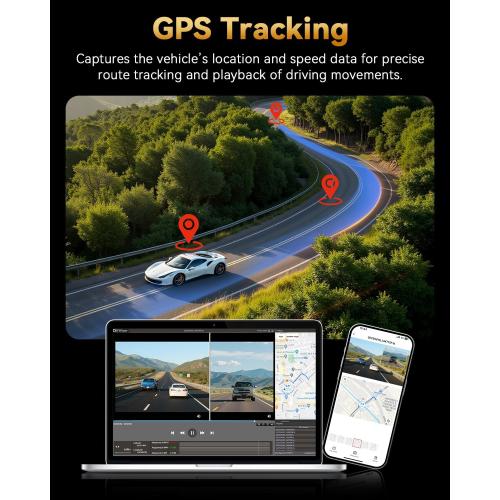 4K 4K Dash Cam Front and Rear, Free 128GB Card Included, 5.8GHz WiFi Dash Camera for Cars, Built-in GPS, G-Sensor, 170°Wide Angle, 3 IPS Screen, 24H Parking Mode, Support 512GB Max