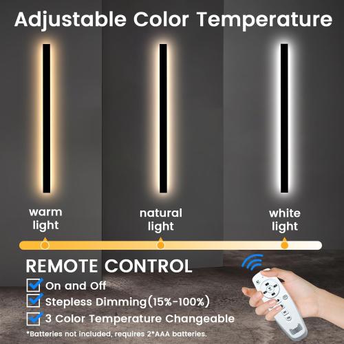 Modern Exterior Lights for House - 39.4inch Long Strip Outdoor Porch & Patio Wall Light Fixture, Dimmable Black Wall Mount Exterior Lighting Wall Sconce Outside Garage Lights for Courtyard, Corridor