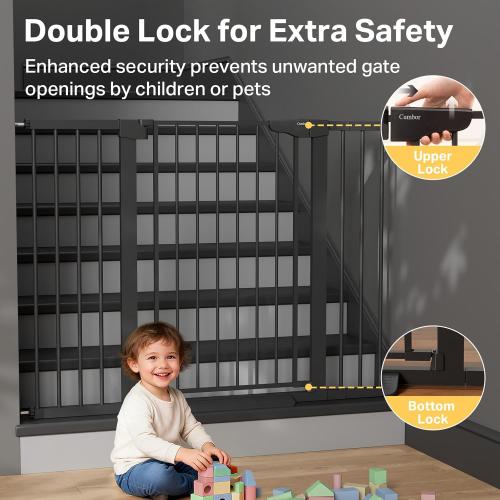 Cumbor 36 Extra Tall 29.7-51.5 Baby Gate for Stairs, Easy Walk Through Dog Gates for Doorways Extra Wide, Pressure Mounted Tall Pet Gate Indoor, Safety Auto-Close Child Gate for Kids, Black