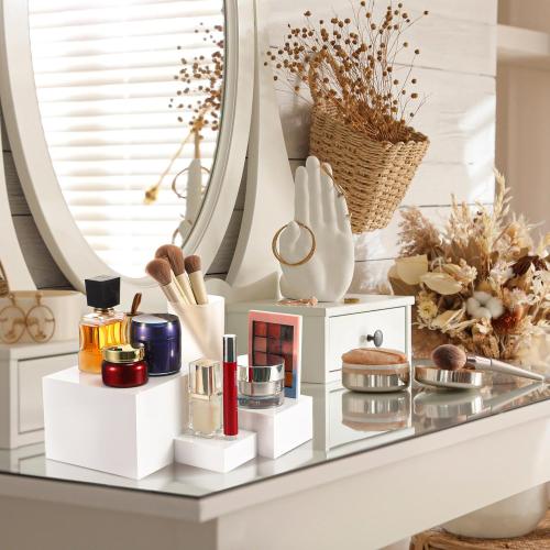 Geelin 6 Pack Acrylic Risers for Display Acrylic Cube Boxes Risers Display Stands with Hollow Bottoms Decorative Stand for Jewelry Candy Table Decor 6 Sizes(White,3 to 8 Inch,Square)