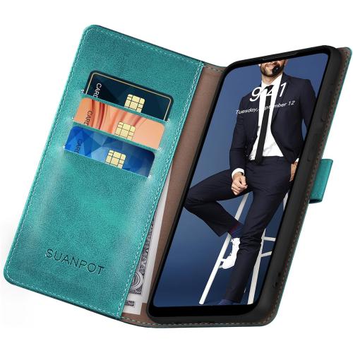 SUANPOT for Motorola Moto G 5G 2023 Wallet case 【RFID Blocking】 Credit Card Holder, Flip Folio Book PU Leather Phone case Shockproof Cover Women Men for MotoG 5G case Blue Green