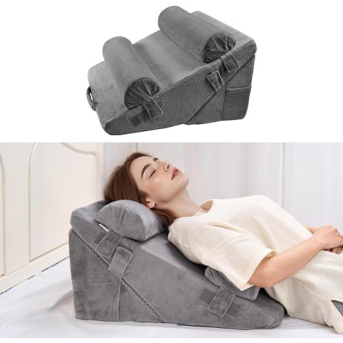 VEVOR Wedge Pillow for Sleeping, 4 Pcs Adjustable Orthopedic Bed Wedge Set, Support Arm Leg Neck Shoulder, Post Surgery Pillow for Back Pain, Acid Reflux, Snoring Relief, Sitting up in Bed, Dark Grey