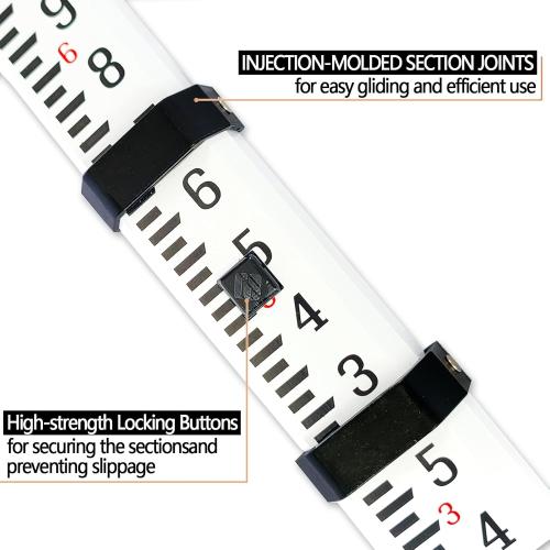 9-Foot Aluminum Grade Rod - 10ths，Grade Rod，Grade Stick for Laser Level，Survey Rod，Grade Rods，Survey Pole，With Bubble Level, 3-Stage Telescopic，Double-Sided Scale Telescopic Leveling Rod