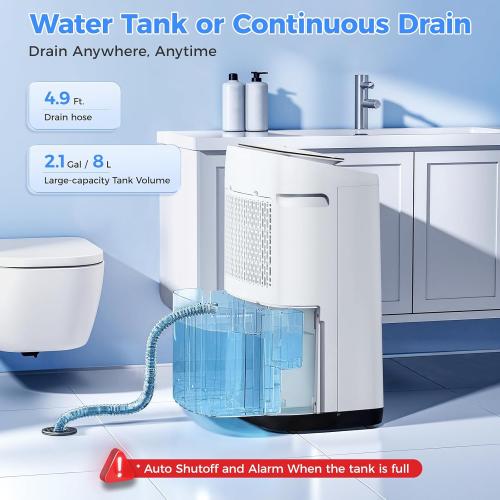 5000 Sq.Ft Dehumidifier for Basements 100 Pints, with 2.15 Gallons Water Tank with darin hose and app control, Smart Compressor Quiet operation Ideal for Living room, Bathrooms, Home 50