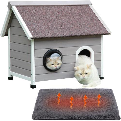 Rockever Outdoor Cat House, Feral Cat House Outdoor Weatherproof with Escape Door and Clear Windows for 2 Cats(with Self Warming Mat)