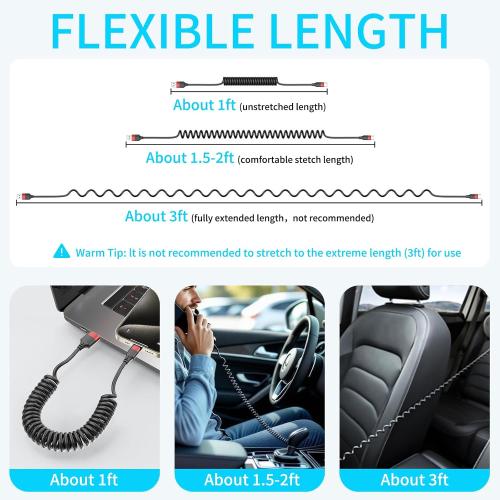Coiled USB C Cable for Car, 2 Pack Type C Coiled Cable Fast Charging, USB to USBC Coiled Cable, USB C Car Charger Cord for iPhone 17 16 15, Samsung Galaxy S25 S24 S23 Ultra, Pixel 10 9