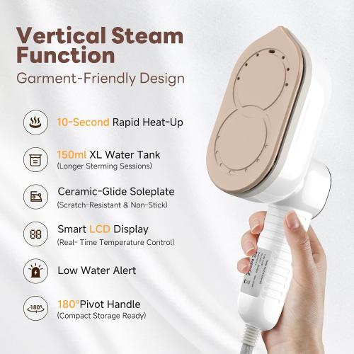 Travel Steamer, 1200W Portable Steamer for Clothes, 10-Second Rapid Heat-Up Plancha a Vapor Para Ropa with LED, 180° Rotating Handle & Ceramic Soleplate for Travel, Home, Office Use