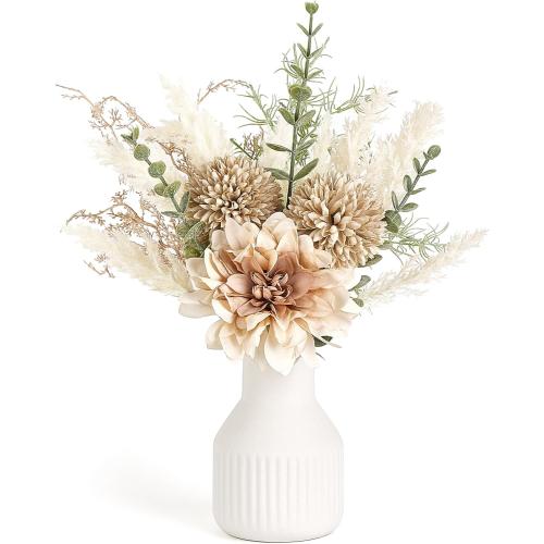 Mkono Small Artificial Flowers in Ceramic Vase 13.5 Centerpieces Coffee Table Decor,