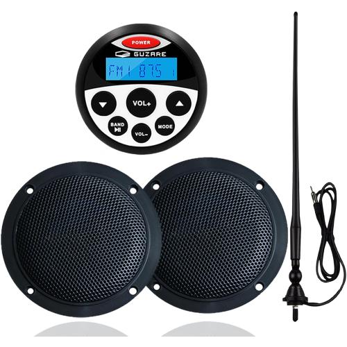 Marine Bluetooth Audio System Package - Waterproof AM FM Marine Radio Receiver with 4 inch Marine Speaker and Antenna HASDA 304.4001.056B (Black)