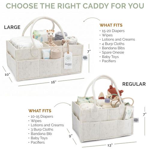 Parker Baby Diaper Caddy - Nursery Storage Bin and Car Organizer for Diapers and Baby Wipes - White, Regular