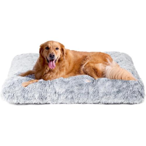 EHEYCIGA Fluffy Dog Crate Bed for Extra Large Dogs, Plush Faux Fur Pad, Calming Anti Anxiety XL Bed for Crate, Washable Soft Warm Dog Mat with Non-Slip Bottom, Grey