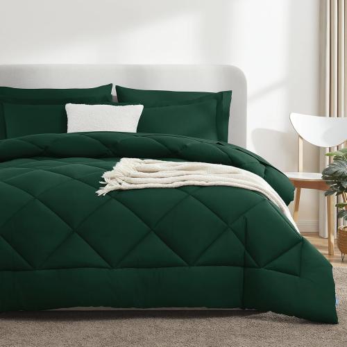 GREEN CozyLux Queen Comforter Set Emerald Green - Bed in a Bag Queen Size 7 Pieces, Luxury Soft Bed Set for All Seasons, Bedding Set with Down Alternative Comforter, Sheets, Pillowcases & Shams