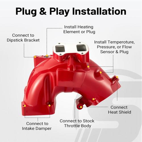 Intake Manifold Kit for 6.7L Cummins 2013-2018 Ram 3500 4500 5500 (Chassis-Cab) Engine Air Intake Horn Kit with Grid Heater Upgrade & Heating System, Red