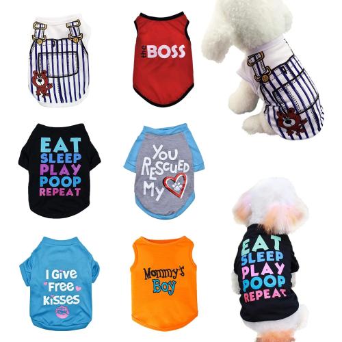 Size S 4 Pack Dog Clothes for Small Dogs Boy and Girl, Soft and Breathable Puppy Kitten Dog Shirts with Letters for Pet Cats, Summer Dogs' T-Shirts Apparel Sleeveless Vests for Chihuahua Yorkies
