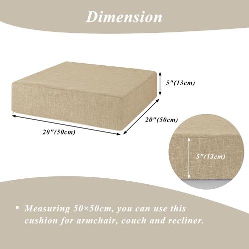 COLOR DARK BROWN Recliner Cushions for Elderly 20x20x5 Extra Large Seat Cushion for Couch Armchair Wicker Chairs Square Chair Cushions with Non-Slip Backing and Textured Washable Cover
