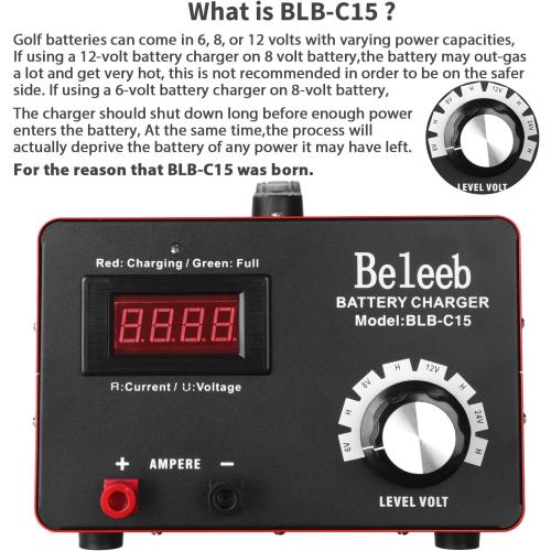 C15 Multiple Voltage Battery Charger 6V 8V 12V 24V Lead-Acid LiFePO4 Lithium Batteries, 15 A Automotive Car Battery Charger and Desulfator for Golf Cart Motorcycle Truck Lawn Mower
