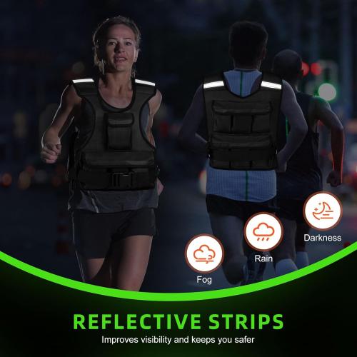 Color Black Adjustable Weighted Vest for Women, Customizable 0-18 lbs Strength Training Vest with 10 Removable Sandbag, Breathable Design, Reflective Safety Strips for Running, Hiking, and Fitness