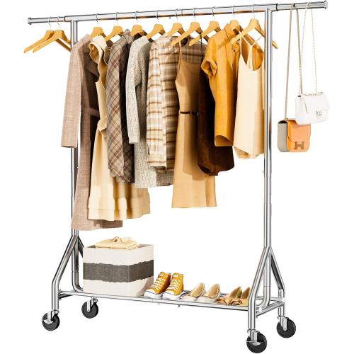 Heavy Duty Clothes Rack Load 450 LBS, Metal Garment Rack, Standing Rolling Clothing Rack for Hanging Clothes with Sturdy Wheels & Shelves, Portable Closet Wardrobe Rack,Sliver