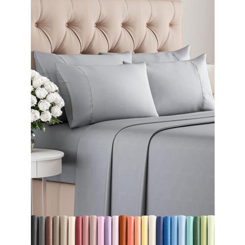 Queen Sheets Set 6 Piece - Includes 4 Pillowcases - Bed Sheets Queen Size - Soft Hotel Luxury Bedding - Cooling, Comfy and Breathable - 1 Flat & 1 Fitted & 4 Pillowcases w/ Deep Pockets - Steel Blue