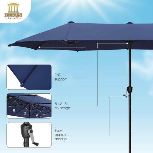 HERA'S PALACE 13 ft Rectangle Patio Umbrellas, Large Outdoor Umbrella with Crank, Powerful UV Protective, Table Umbrella Outdoor Patio for Backyard, Pool, Garden, Deck
