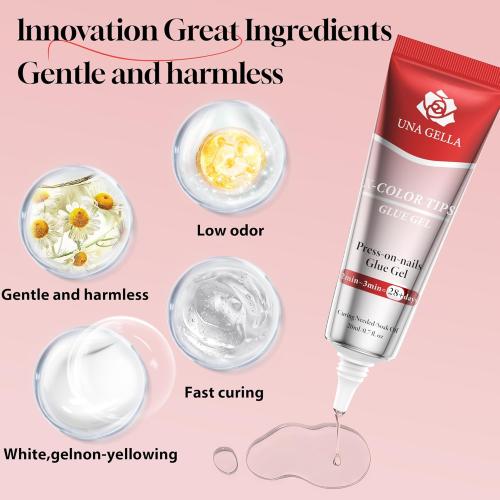 UNA GELLA UV Gel Nail Glue 20ml for Nails Tips, Super Strong Solid Glue Gel U V/LED Lamp Curing Required for Fake Acrylic Nail Tips, Press On Nails Art Extension