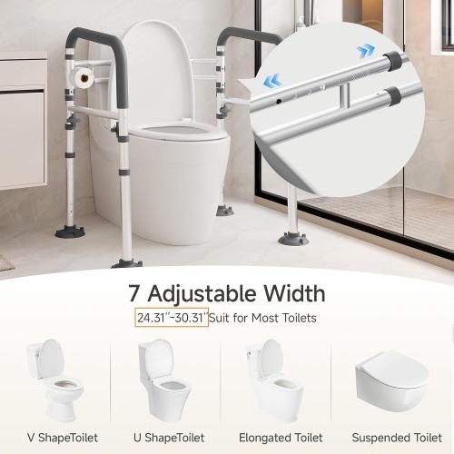 Toilet Safety Rails,Height-Adjustable Toilet Frame Width-Adjustable Toilet Handles Foldable Toilet Rail Provides Support for Seniors ， Pregnant ，Disabled （Gray）