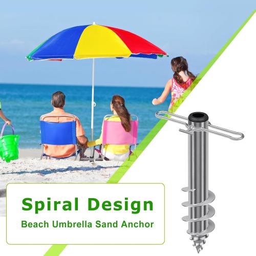 Dolibest Beach Umbrella Sand Anchor, Heavy-Duty Steel Beach Umbrella Holder with 3 Sleeves (Fits 1-2 Poles), Windproof Beach Umbrella Stake, Fully Welded Spiral Base Design for Ultimate Stability