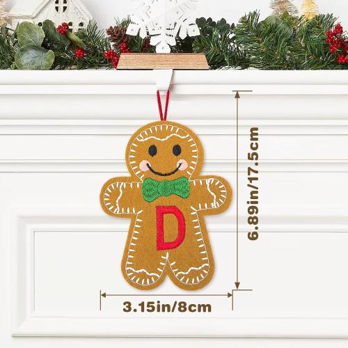 Christmas Felt Gingerbread with Initials, Gingerbread Man Embroidery Felt Letter Xmas Decor, Cute Monogram Knitted Rustic Hanging Ornaments Pendants for Party Fireplace Tree Home Decorations (A)