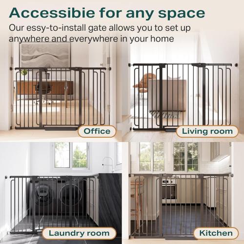 Cumbor 36 Extra Tall Baby Gate for Stairs, 29.7-57 Extra Wide Dog Gate for Doorways Hallways, Pressure Mounted Child Gate for Wide Opening, Auto Close Personal Safety for Babies and Pets, Black