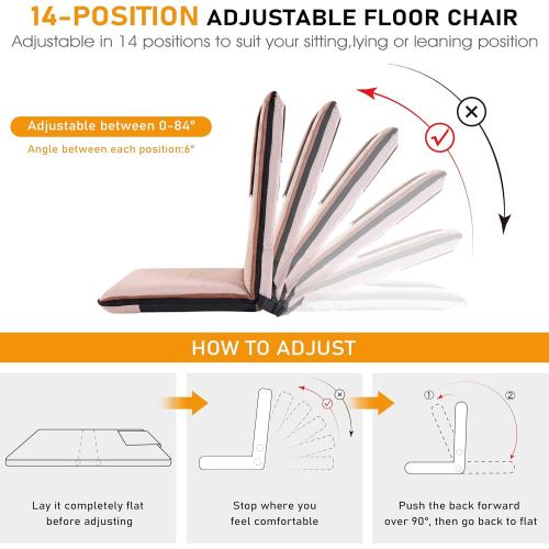 Floor Chair with Back Support 14-Position Adjustable Floor Chair Portable Ground Seating for Adults & Kids Foldable Meditation Seat with Japanese KOYO Bearings & Washable Linen Cover (Coffee)